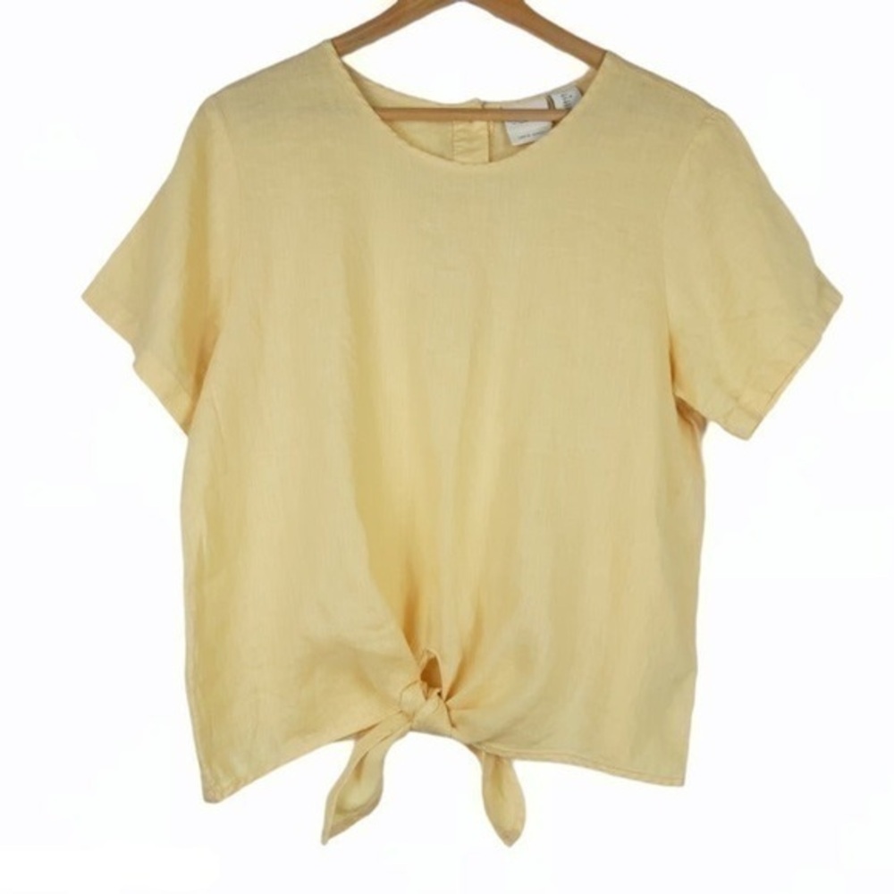 Rachel Zoe 100% Linen Short Sleeve Knot Front Button Back Top size XL